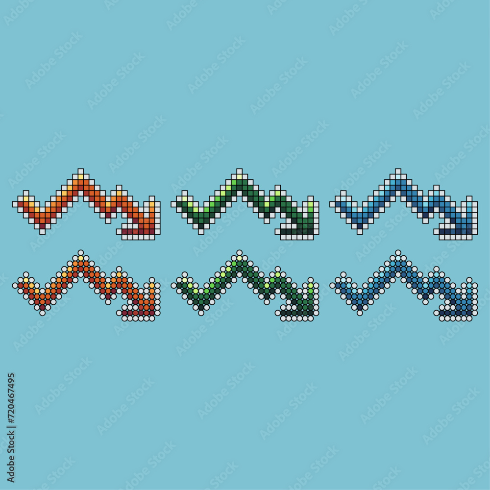 Poster pixel art stroke sets icon of graph down variation color.graph down icon on pixelated style. 8bits p