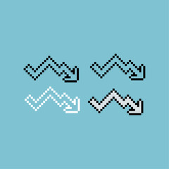 Pixel art outline sets icon of graphic down variation color.graph down icon on pixelated style. 8bits perfect for game asset or design asset element for your game design. Simple pixel art icon asset.