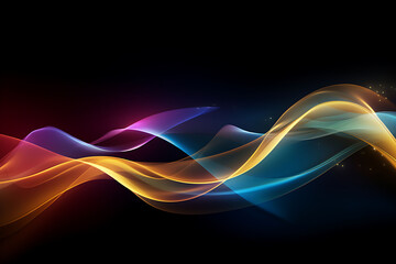 Abstract dark background with flowing Shiny colorful waves over dark background. 