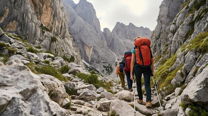 Adventurous hike along rugged mountain trails.