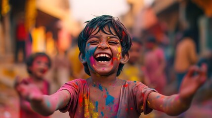 Obraz premium Holi image of children playing holi.