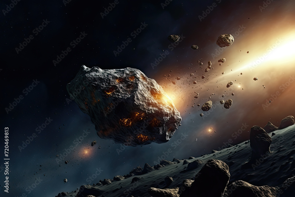 Poster artists rendering of comet colliding with a star in cosmic event
