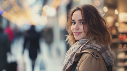 A woman in a shopping center