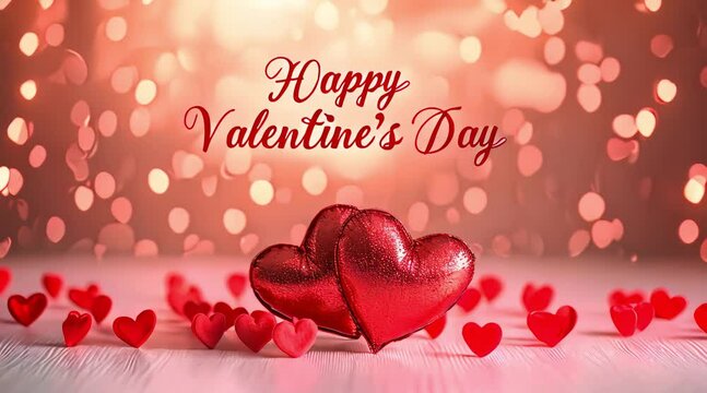 "Happy Valentine's Day" background (mp4) with hearts made with Ai generative technology
