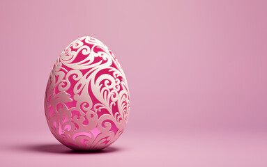 Pattern pink and white Easter egg on a light pink background