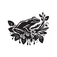 Frogs at Twilight: Silhouettes of Frogs Embracing the Mysterious Beauty of Dusk, a Testament to Amphibian Adaptation - Frog Illustration - Frog Vector - Amphibian Silhouette - Toad Vector
