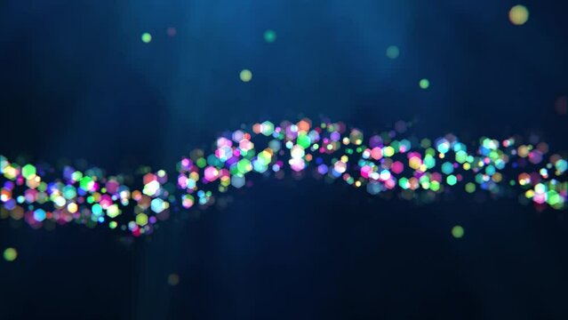 Animation of bokeh following a line path in underwater environment with fluctuating particles