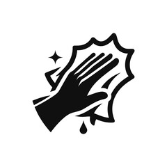 Hand holding a cloth wiping a surface icon