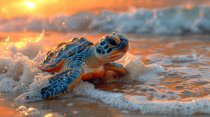 colorful baby cute turtle print illustration