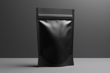 Blank Black Packaging Pouch on Grey Background