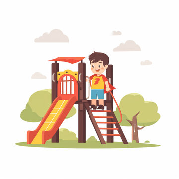 Boy in the image of a superhero playing on the playground, on a white background