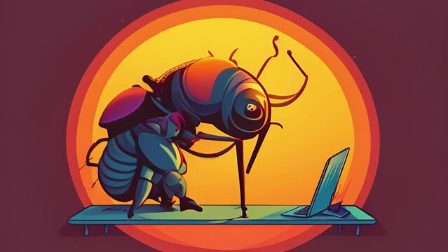 A software developer trying to troubleshoot a bug in the system. Psychology art concept. .