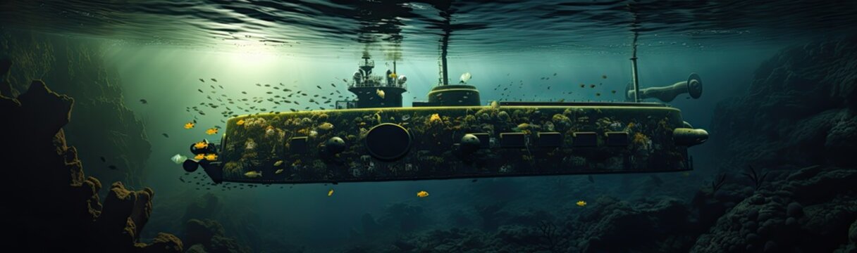 A military submersible deployed in oceanic waters.