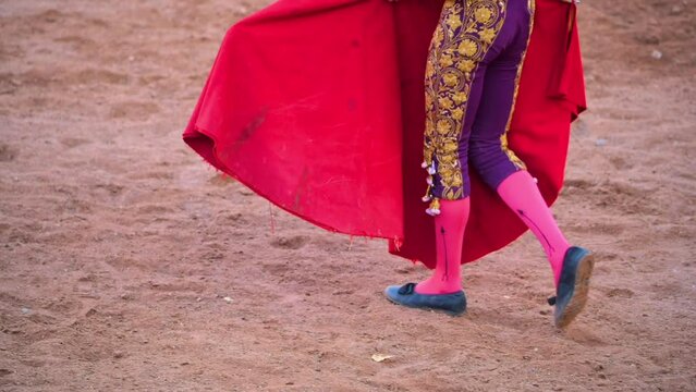 Bullfight in Spain. Slow motion of a Spanish bullfighter in the bullfighting arena. High quality FullHD footage