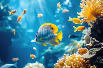 Naklejka na ściany i meble Vibrant Butterflyfish Swimming in Coral Reef