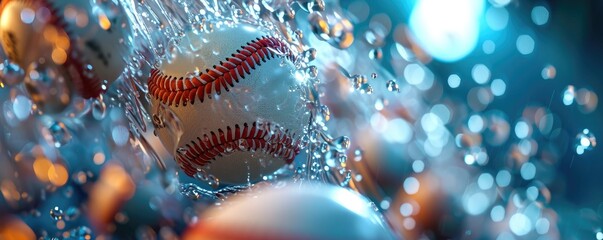 A white leather baseball sits quietly on the pitcher's mound. - obrazy, fototapety, plakaty
