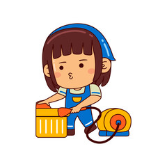 cute house cleaner girl cartoon character
