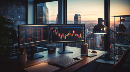 Stock market or forex trading graph and candlestick chart suitable for financial investment concept. Economy trends background for business idea and all art work design.
