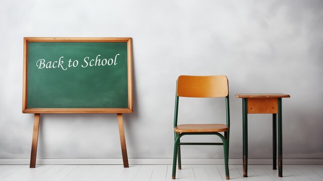 a board in a school classroom marked “Back to school!”