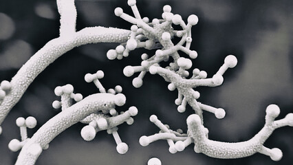 Bacteria, fungi, mold, and yeast on a dark background - candida yeast, of yeast fungi, yeast mushrooms, bifidobacterium image. 3d images of candida yeast, scientific nanotechnology, medical concept