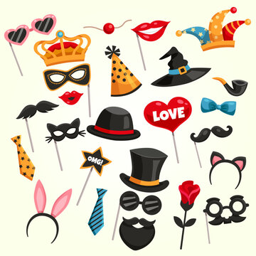 carnival photo booth party icon set