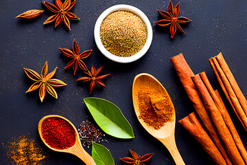 Spice or ingredients & herbs for cooking with copy space 
