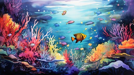Fototapeta na wymiar Mesmerizing underwater oasis: Vibrant coral reef teeming with tropical fish