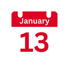 January 13 Calendar Day or Calendar Date for Deadlines / Appointment On a clear transparent background