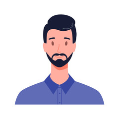 Portrait of a man with beard, front view. Modern flat Illustration on transparent background