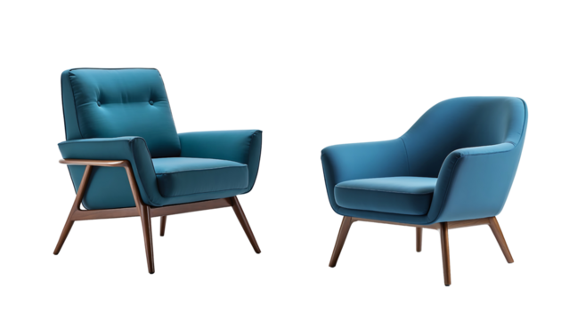 collection Set of different blue nova armchair isolated on a transparent background.