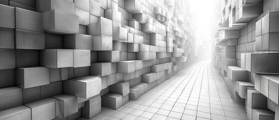 Abstract Monochrome Cubes Corridor