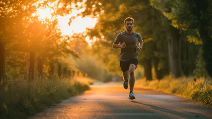 A man jogging with sunlight background