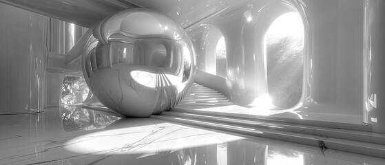 Monochrome Futuristic Foyer