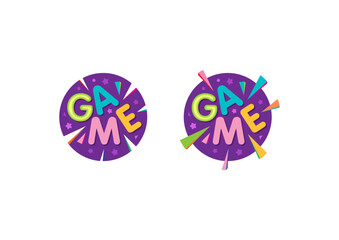 game logo in purple circle. cheerful and colorful game concept. colorful game word