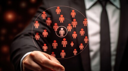 Fototapeta premium HRM or Human Resource Management, manager icon which is among staff icons for human development recruitment leadership and customer target, resume, interview. generate by AI