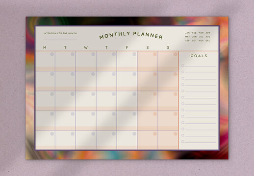 Monthly Planner with a Colourful Abstract Background