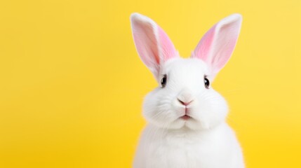 cute animal pet rabbit or bunny white color smiling and laughing isolated with copy space for easter background, rabbit, animal, pet, cute, fur, ear, mammal, background, celebration, generate by AI