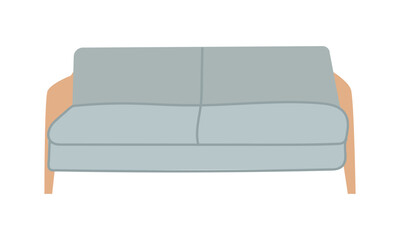 Blue Sofa in cartoon style flat design vector illustration , living furniture , doodle style on white background for different interior design uses.