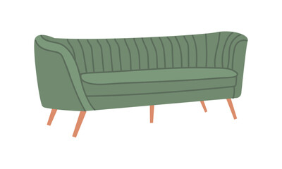 Green Sofa in cartoon style flat design vector illustration , living furniture , doodle style on white background for different interior design uses.