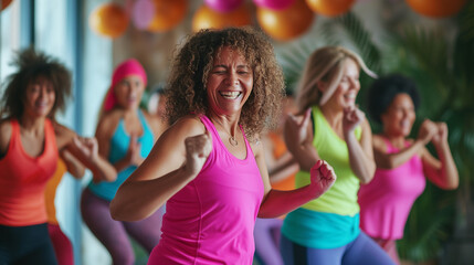 Vibrant Zumba Class With Joyful Women Dancing - Fitness Joy, Health and Wellness, Energetic...