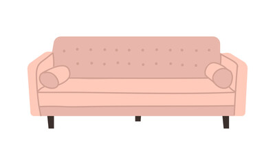  Pink Sofa in cartoon style flat design vector illustration , living furniture , doodle style on white background for different interior design uses.