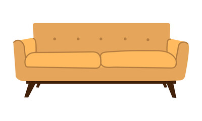 Yellow Sofa in cartoon style flat design vector illustration , living furniture , doodle style on white background for different interior design uses.