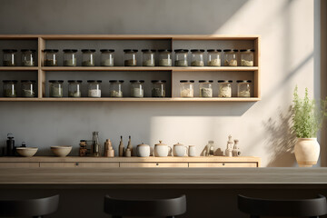 A Scandinavian space with built in wall mounted spice rack