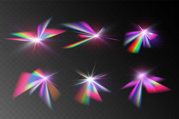 Crystal rainbow light reflection effect. Colorful clear iridescent lenses.	
