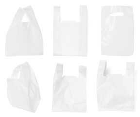 Different plastic bags isolated on white, collection