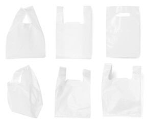 Different plastic bags isolated on white, collection