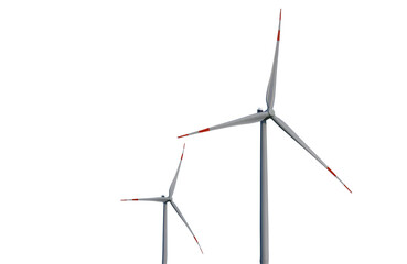 Wind turbine on a transparent background. Close-up of a wind turbine. Windmills on a transparent...
