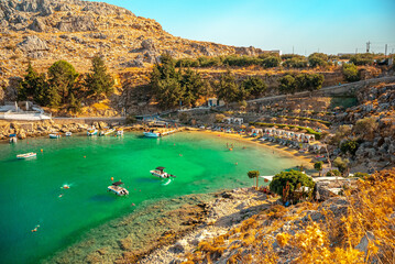 Secluded Agios Pavlos beach in Saint Paul's Bay in Rhodes.