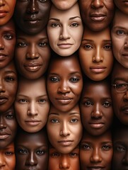 Obraz premium A fusion of diverse faces representing humanity and the values of equality, liberty, and inclusion.