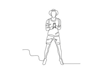 A man is on holiday while photographing the scenery